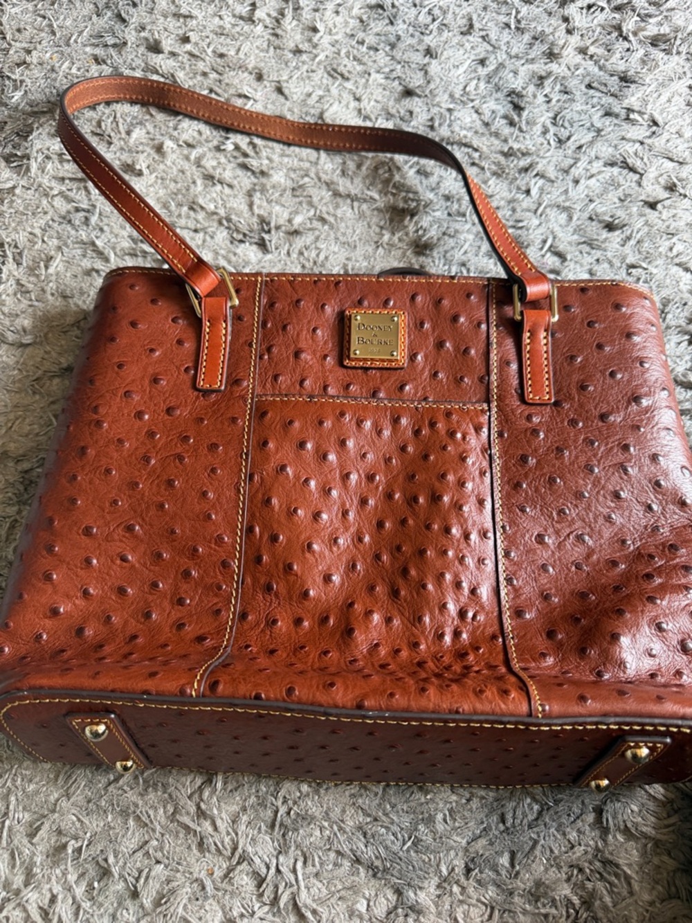 Dooney & Bourke Cognac Ostrich-Embossed Leather Shoulder Bag